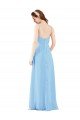 Affordable Pleated Low Back Long V-Neck Chiffon Bridesmaid Dress with Thin Straps