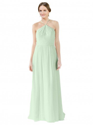 Affordable Front halter Neckline and Deep Back Long Chiffon Bridesmaid Dress