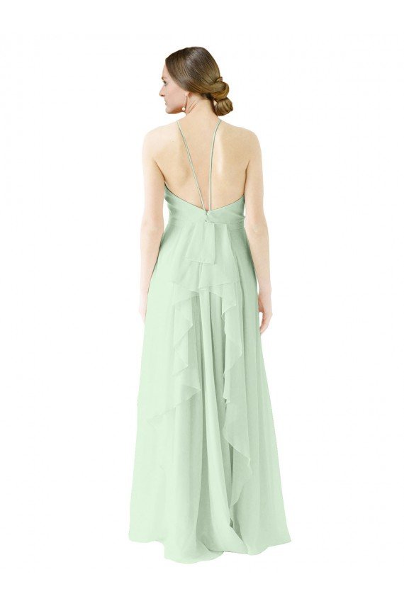 Affordable Front halter Neckline and Deep Back Long Chiffon Bridesmaid Dress