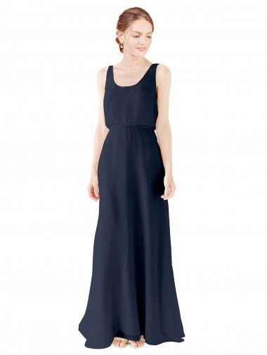 Affordable Scoop Neckline Fitted Long Chiffon Bridesmaid Dress Open Back