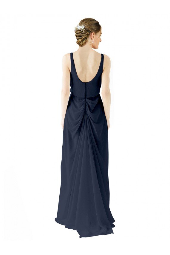 Affordable Scoop Neckline Fitted Long Chiffon Bridesmaid Dress Open Back