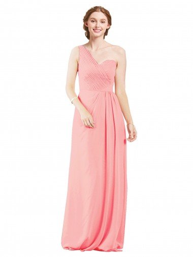 Affordable One Shoulder Sweetheart Neckline Long Chiffon Bridesmaid Dress