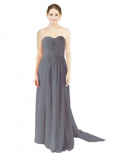 Affordable Long Chiffon Bridesmaid Dress with Sweetheart Neckline and Flowing Back