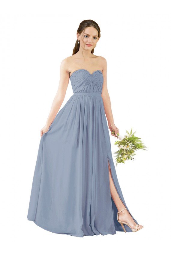 Affordable Deep Sweetheart Neckline Open Back Long Chiffon Bridesmaid Dress