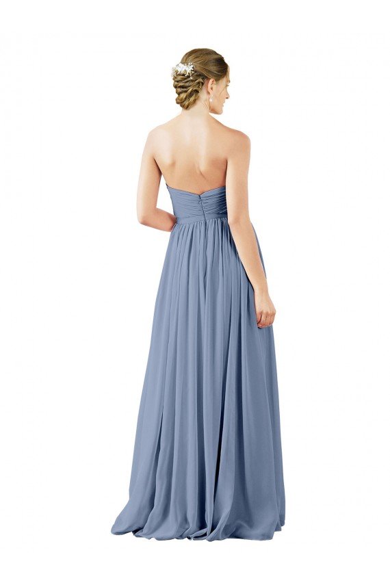 Affordable Deep Sweetheart Neckline Open Back Long Chiffon Bridesmaid Dress