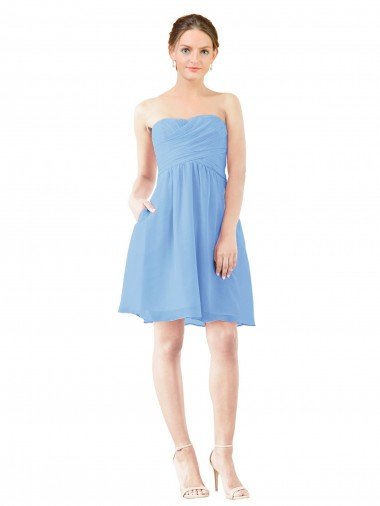 Affordable Short Knee Length Chiffon Cocktail Bridesmaid Dress with Twisted Strapless Sweetheart Neckline