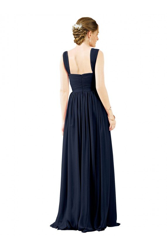 Affordable Square Neckline Sexy Open Back Long Chiffon Bridesmaid Dress
