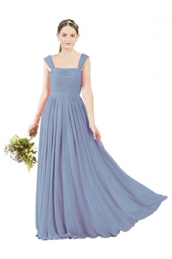 Affordable Square Neckline Sexy Open Back Long Chiffon Bridesmaid Dress