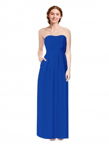 Affordable Strapless Sweetheart Keyhole Back Long Chiffon Bridesmaid Dress