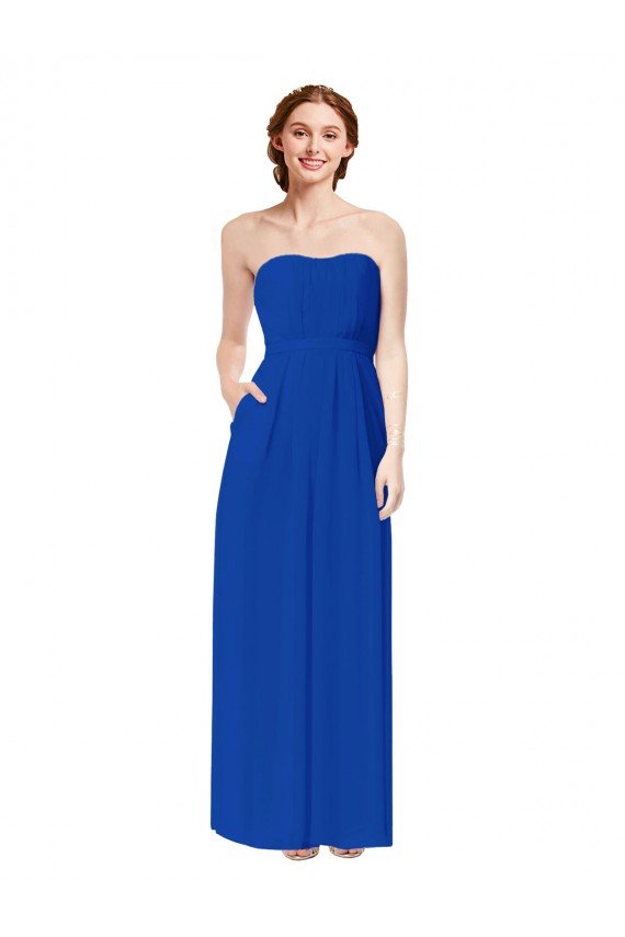 Affordable Strapless Sweetheart Keyhole Back Long Chiffon Bridesmaid Dress