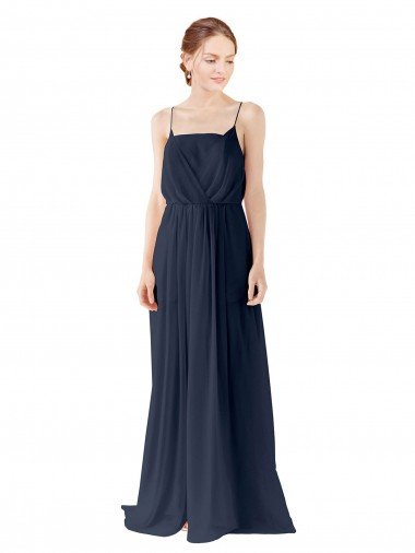 Affordable Spaghetti Straps Open Back Long Chiffon Bridesmaid Dress