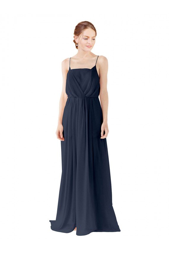 Affordable Spaghetti Straps Open Back Long Chiffon Bridesmaid Dress