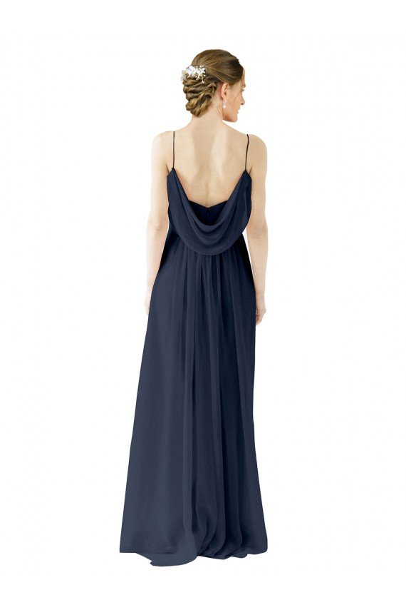 Affordable Spaghetti Straps Open Back Long Chiffon Bridesmaid Dress