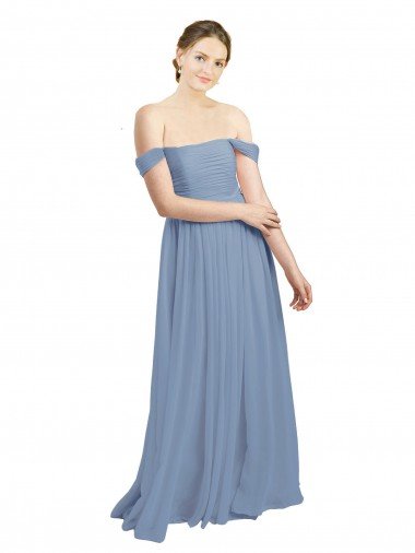 Affordable Long Floor Length Chiffon Bridesmaid Dress with Fluttering Off the Shoulder Straps