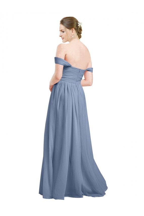 Affordable Long Floor Length Chiffon Bridesmaid Dress with Fluttering Off the Shoulder Straps