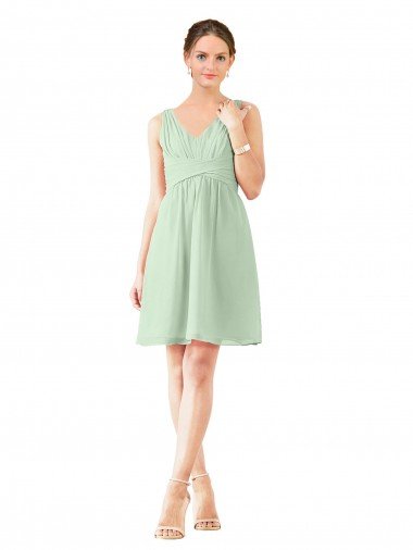 Affordable v-Neckline Short Knee Length Chiffon Cocktail Bridesmaid Dress