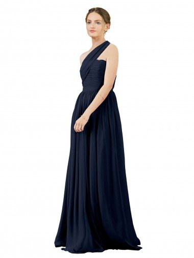 Affordable Draped One Shoulder Strapless Chiffon Bridesmaid Dress