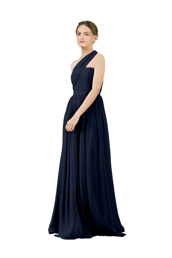 Affordable Draped One Shoulder Strapless Chiffon Bridesmaid Dress