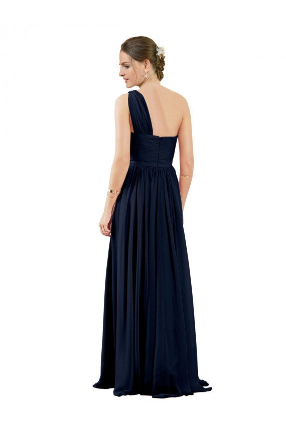 Affordable Draped One Shoulder Strapless Chiffon Bridesmaid Dress
