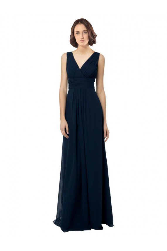 Affordable Chiffon Sleeveless Bridesmaid Dress with V Front and Back