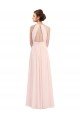 Affordable Sleeveless Chiffon High Neck Bridesmaid Dress with Diagonal Pleats