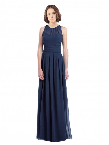 Affordable Chiffon High Neck Sleeveless Bridesmaid Dress with Pleats