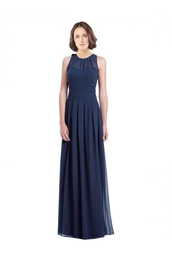 Affordable Chiffon High Neck Sleeveless Bridesmaid Dress with Pleats