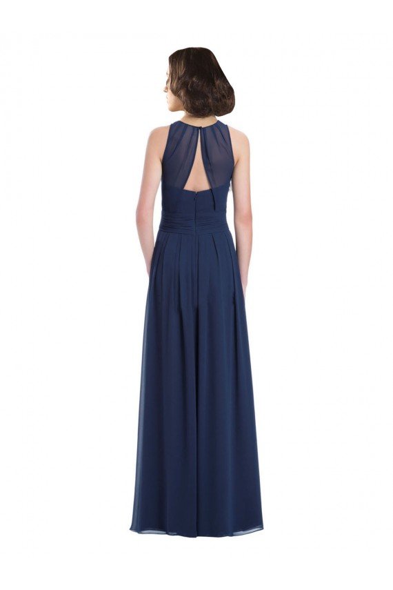 Affordable Chiffon High Neck Sleeveless Bridesmaid Dress with Pleats