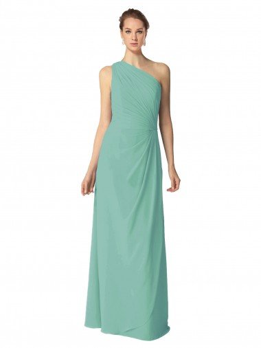 Affordable Long Chiffon One Shoulder Full Length Bridesmaid Dress