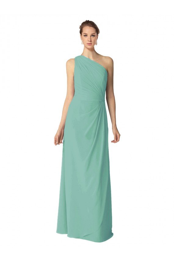 Affordable Long Chiffon One Shoulder Full Length Bridesmaid Dress
