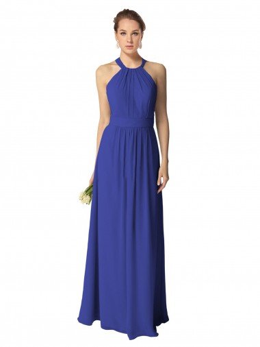 Affordable Long Full Length Chiffon Halter Bridesmaid Dress
