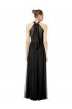 Affordable Ruched Long Chiffon Halter Bridesmaid Dress with Tie Back and Tails