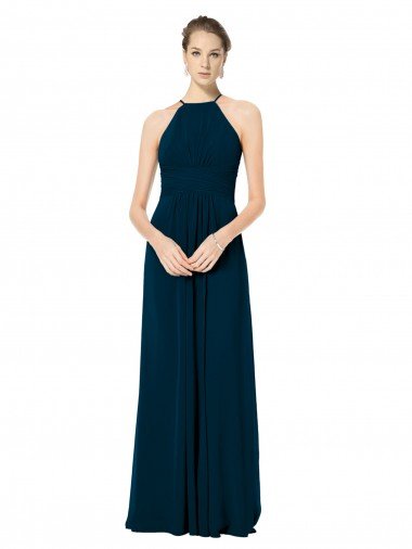 Affordable Spaghetti Strap Long Chiffon Halter A-Line Bridesmaid Dress