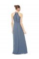 Affordable Spaghetti Strap Long Chiffon Halter A-Line Bridesmaid Dress