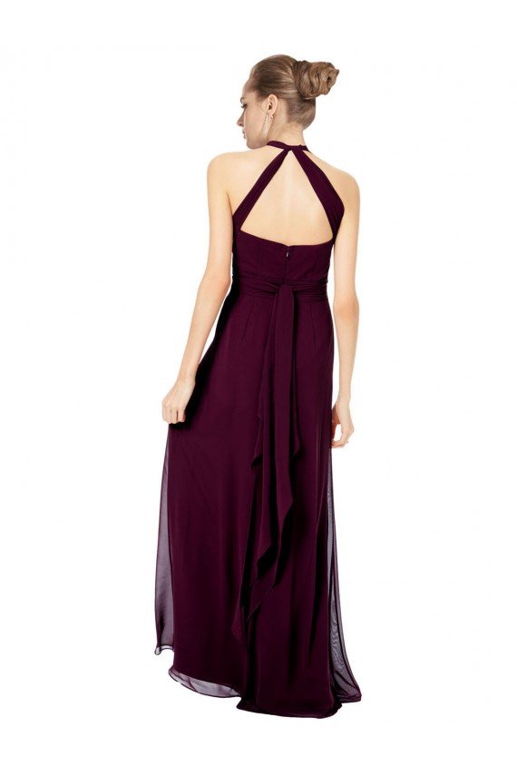 Affordable Keyhole Back Long Chiffon Halter Dress with Halter Straps Cross Neck