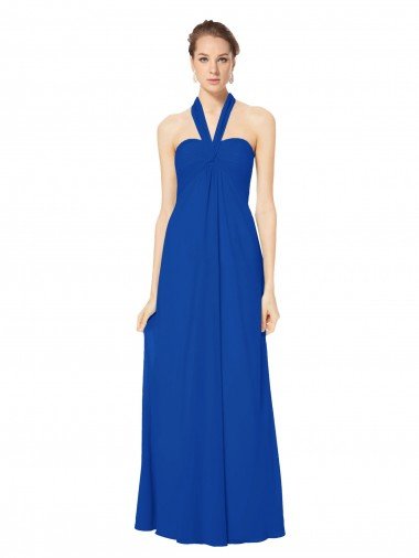 Affordable Sleeveless Long Chiffon Empire Gown with Pleated Halter Straps