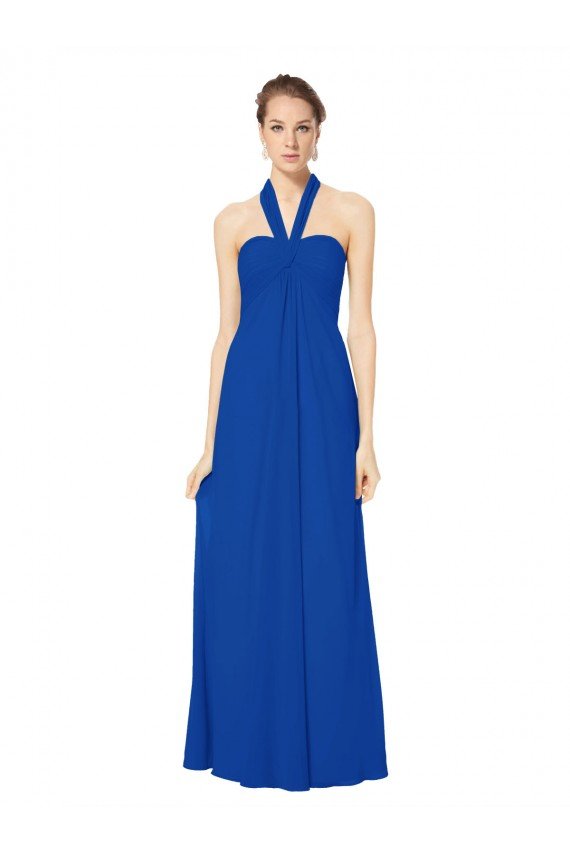 Affordable Sleeveless Long Chiffon Empire Gown with Pleated Halter Straps