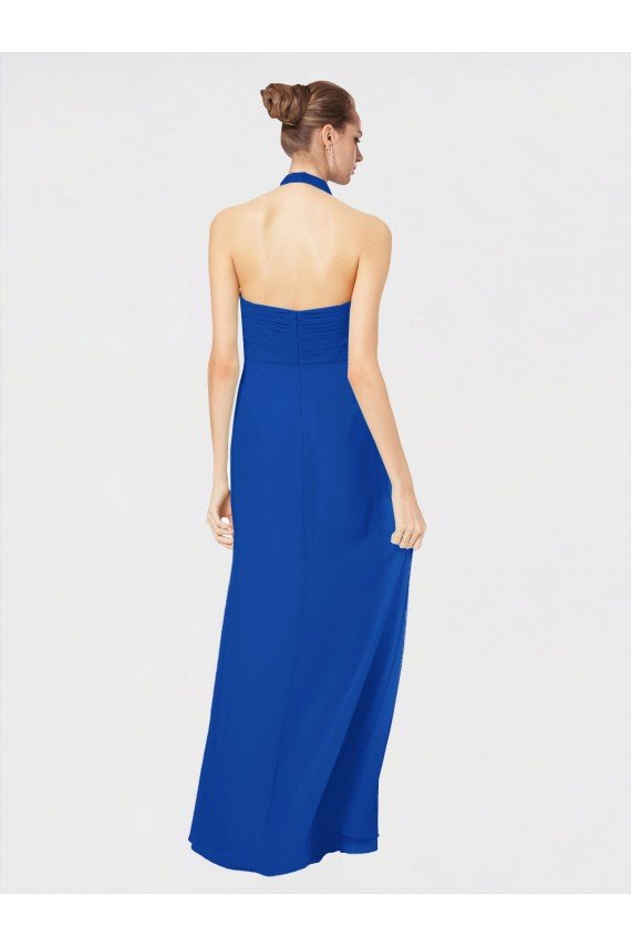 Affordable Sleeveless Long Chiffon Empire Gown with Pleated Halter Straps