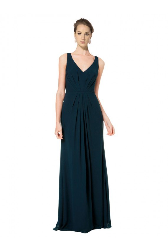 Affordable Long Chiffon V-Neck Sleeveless Bridesmaid Dress with Large Keyhole Back