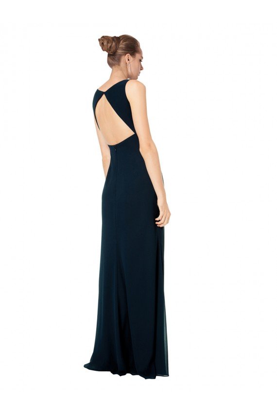 Affordable Long Chiffon V-Neck Sleeveless Bridesmaid Dress with Large Keyhole Back