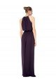 Affordable High Neck Long Chiffon Halter Bridesmaid Dress with Drape Chiffon Overlay