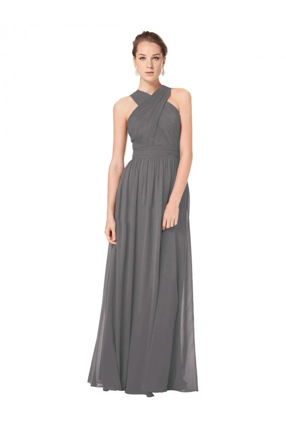 Affordable Long Chiffon Halter Bridesmaid Dress Keyhole Back