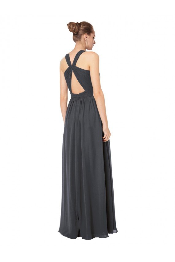 Affordable Long Chiffon Halter Bridesmaid Dress Keyhole Back