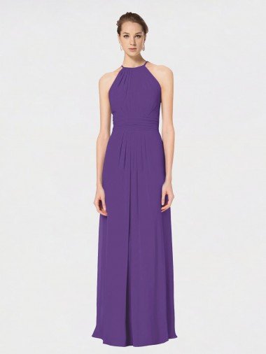 Affordable Long Chiffon Spaghetti Strap Halter Bridesmaid Dress