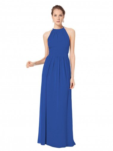 Affordable Long Chiffon High-Neck Sleeveless Bridesmaid Dress