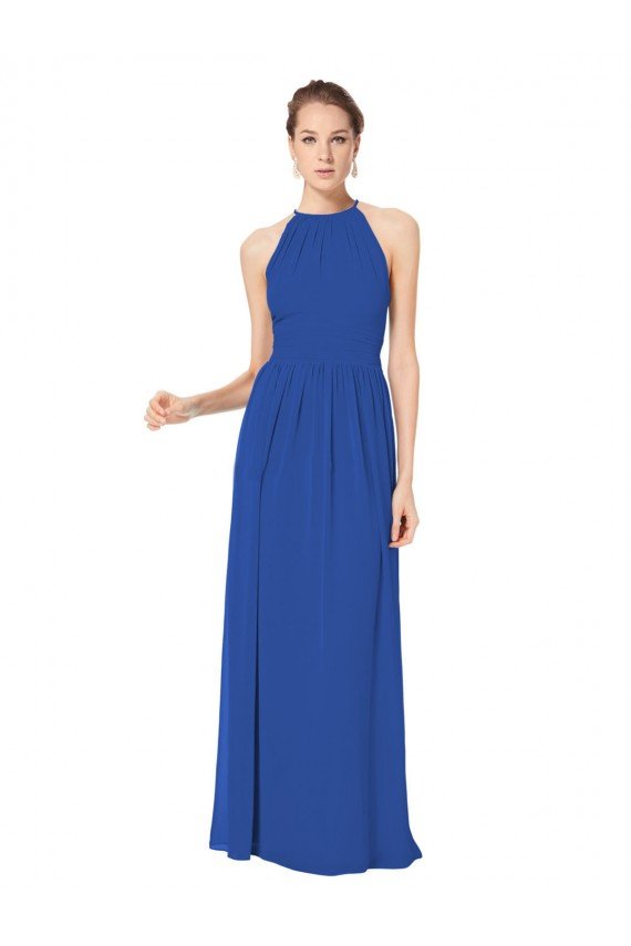 Affordable Long Chiffon High-Neck Sleeveless Bridesmaid Dress