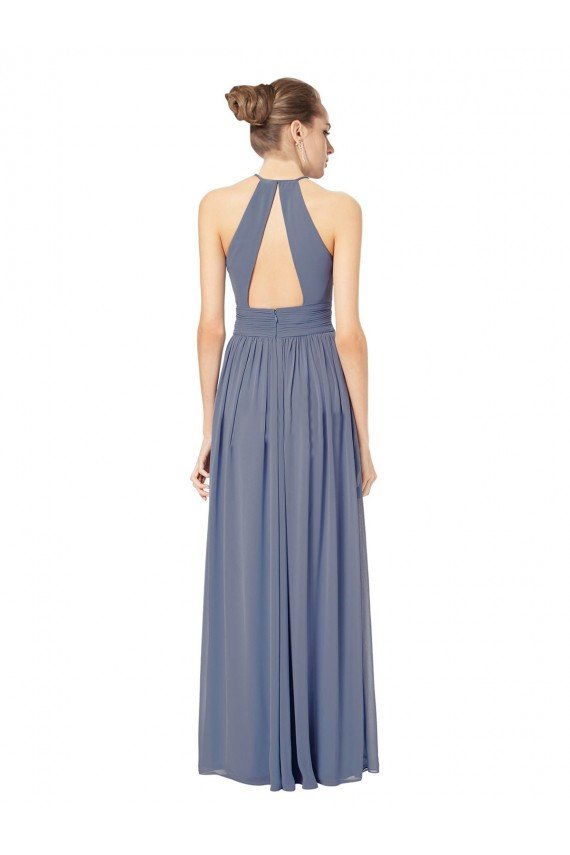 Affordable Long Chiffon High-Neck Sleeveless Bridesmaid Dress