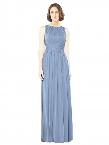 Affordable Open Keyhole Back Bateau Neck Chiffon Bridesmaid Dress