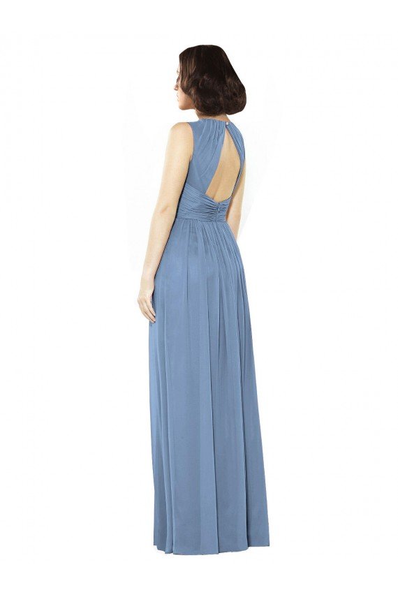 Affordable Open Keyhole Back Bateau Neck Chiffon Bridesmaid Dress