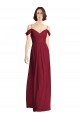 Affordable Off the Shoulder Long Chiffon Bridesmaid Dress with Pleated Sleeves